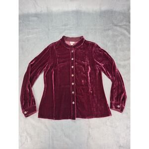 J Jill Crushed Velvet Whimsigoth Fairy Silk Blend Burgundy Womens SP Button Up